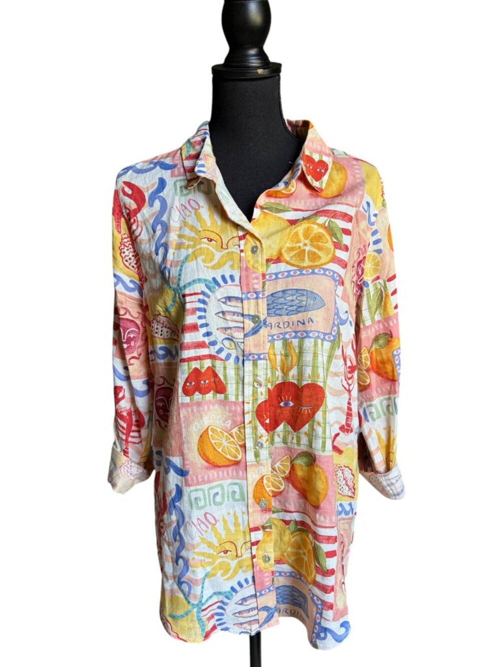 Calypso St. Barth Button Down Shirt (Mediterranean Lobster Sardine Print) - M